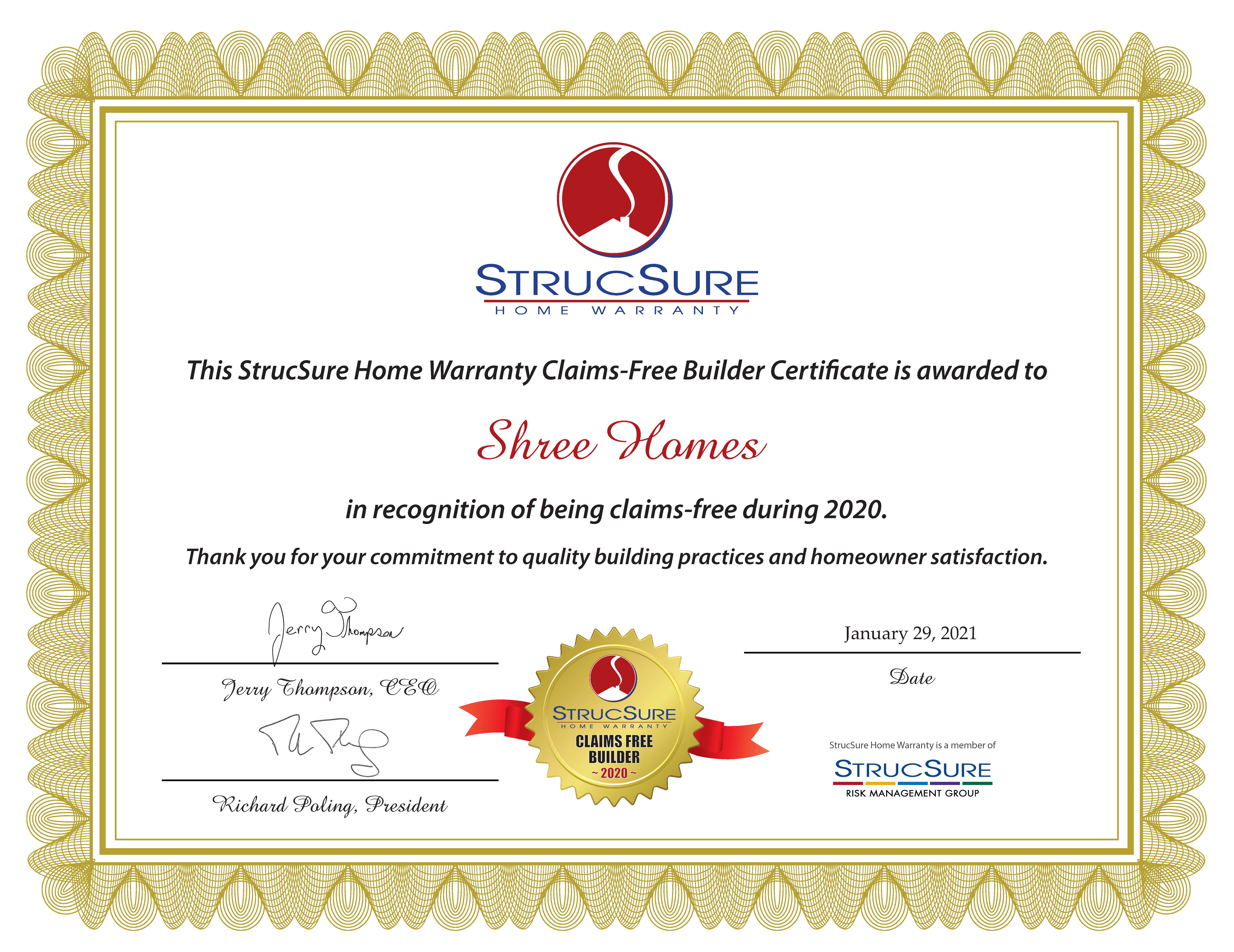 Claims-free certificate 2020