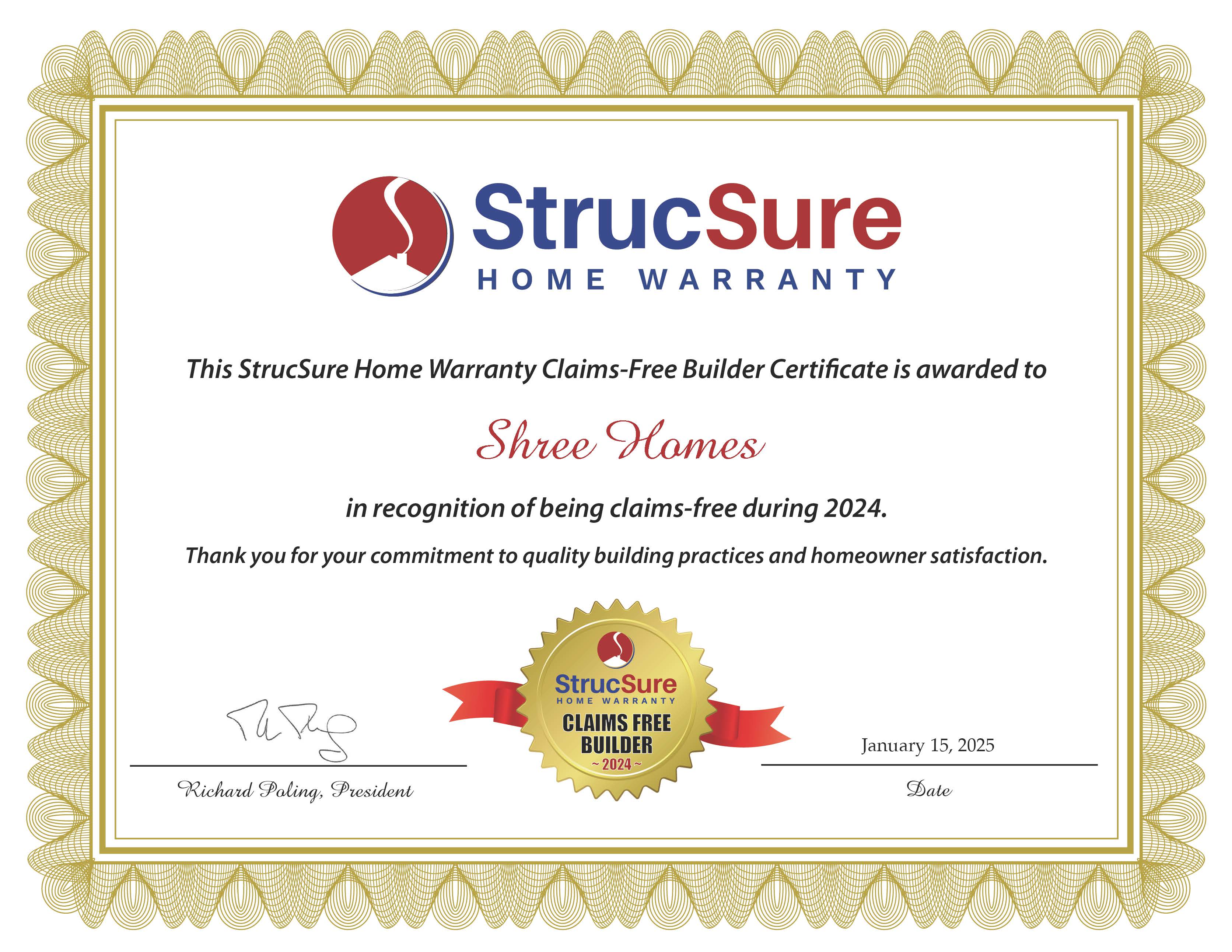 Claims-free certificate 2024